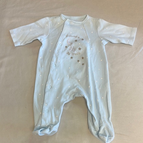 Little Me Blue Cotton Footies One Piece - Picture 2 of 5